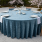 outdoor garden brunch with Velvet-120-Round-Tablecloth-Steele-Blue-lifestyle