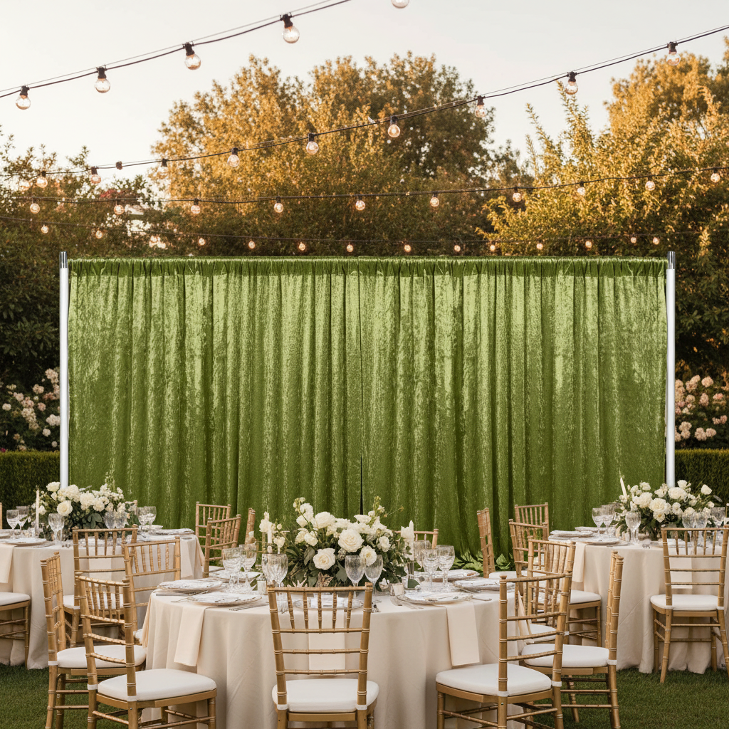 Velvet 12ft H x 52" W Drape/Backdrop Curtain Panel - Dark Sage Green
