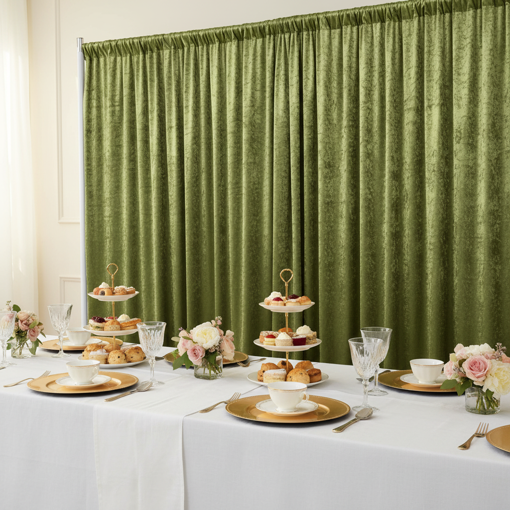 Velvet 12ft H x 52" W Drape/Backdrop Curtain Panel - Dark Sage Green