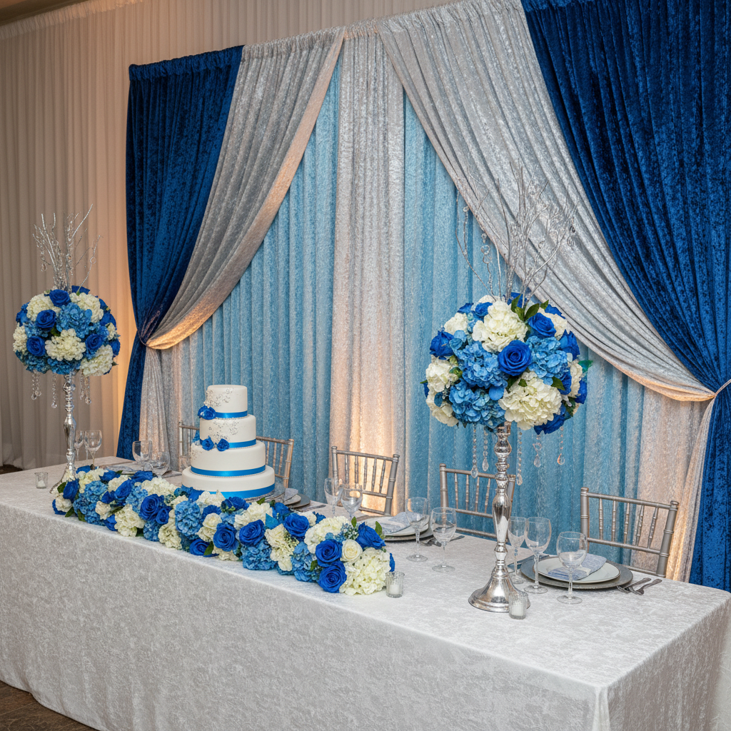 Velvet 12ft H x 118" W Drape/Backdrop Curtain Panel - Baby Blue