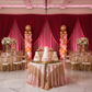 Velvet 12ft H x 52" W Drape/Backdrop Curtain Panel - Red celebration with champange, blush glitz tablecloths on top of round table