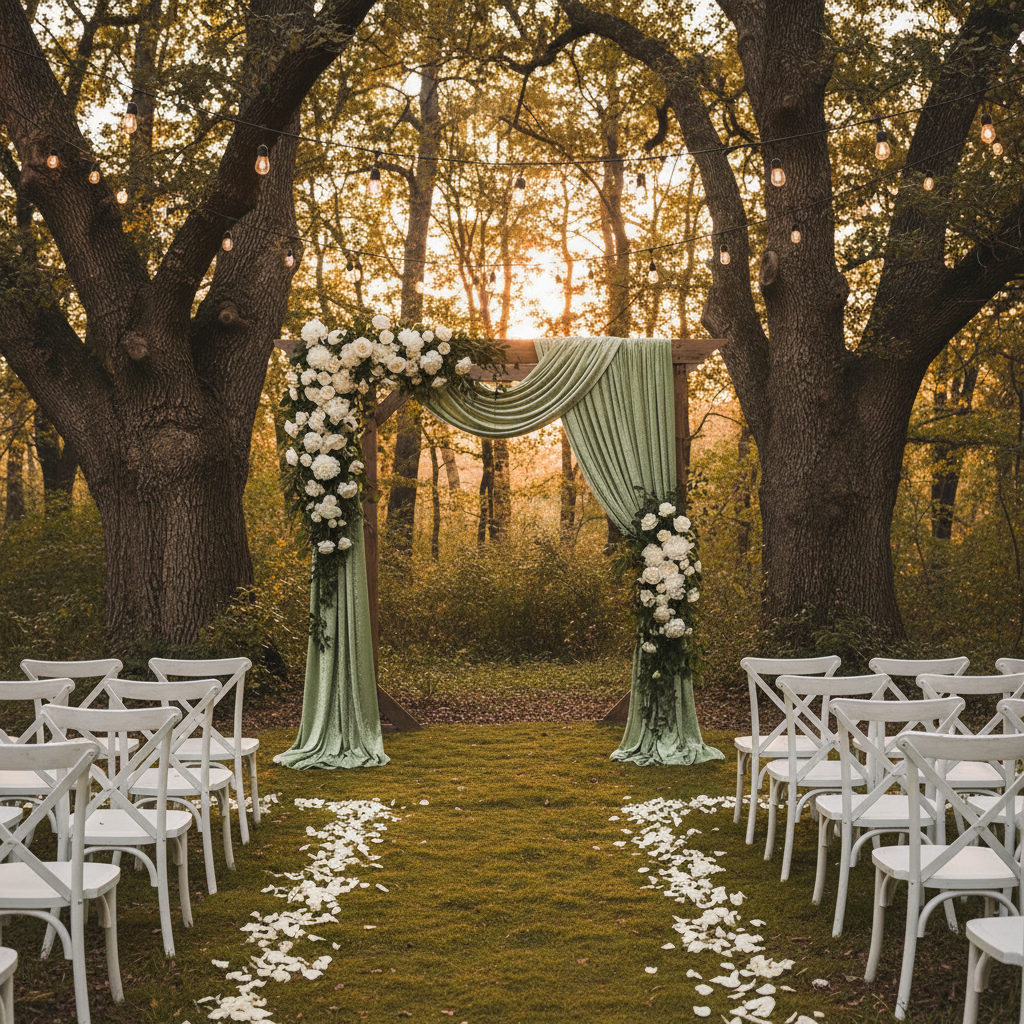 forest wedding with Velvet 12ft H x 52" W Drape/Backdrop Curtain Panel - Sage Green
