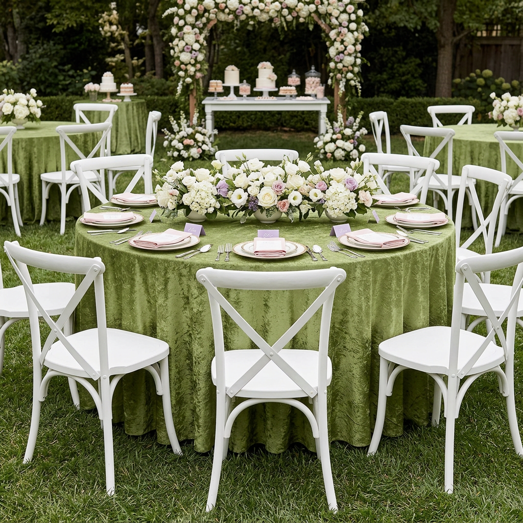 Dark sage velvet garden bridal shower