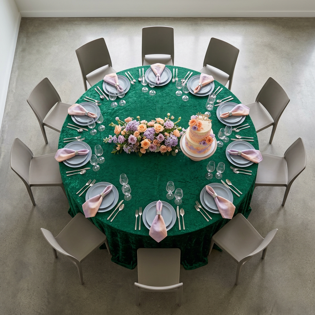 Forest green velvet birthday dinner top view