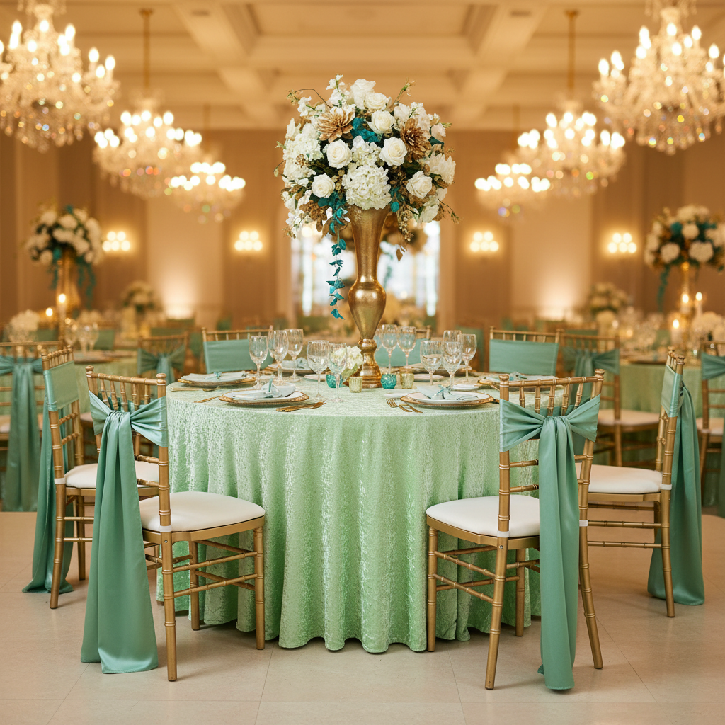 Velvet 132" Round Tablecloth - Mint Green