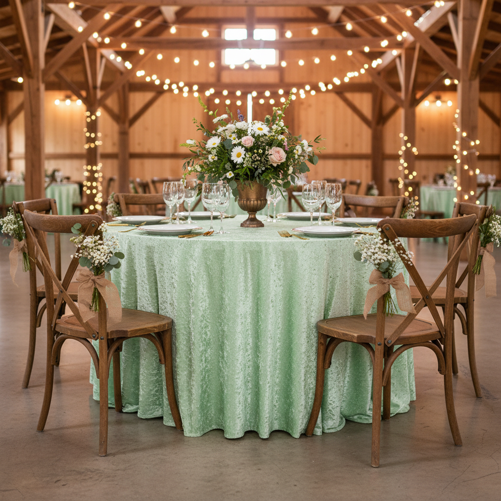 Velvet 132" Round Tablecloth - Mint Green