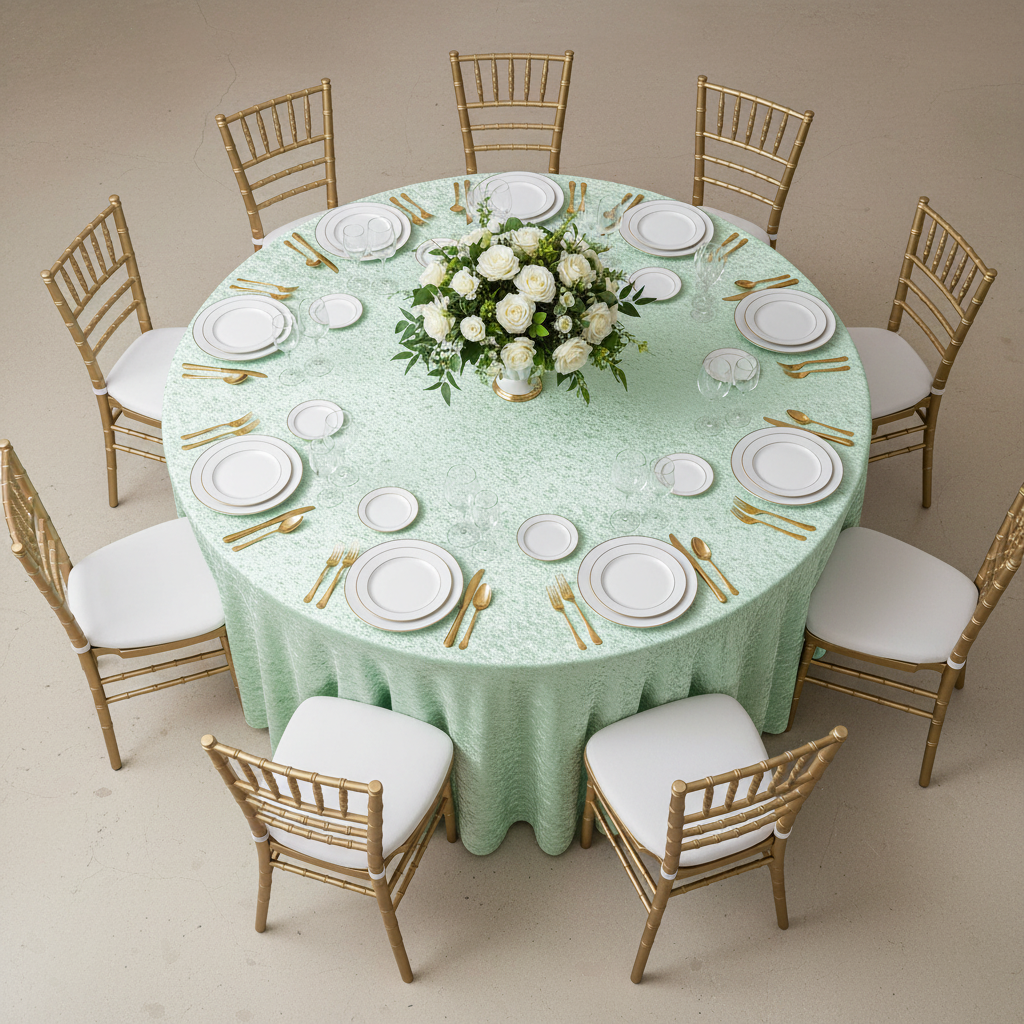 Velvet 132" Round Tablecloth - Mint Green