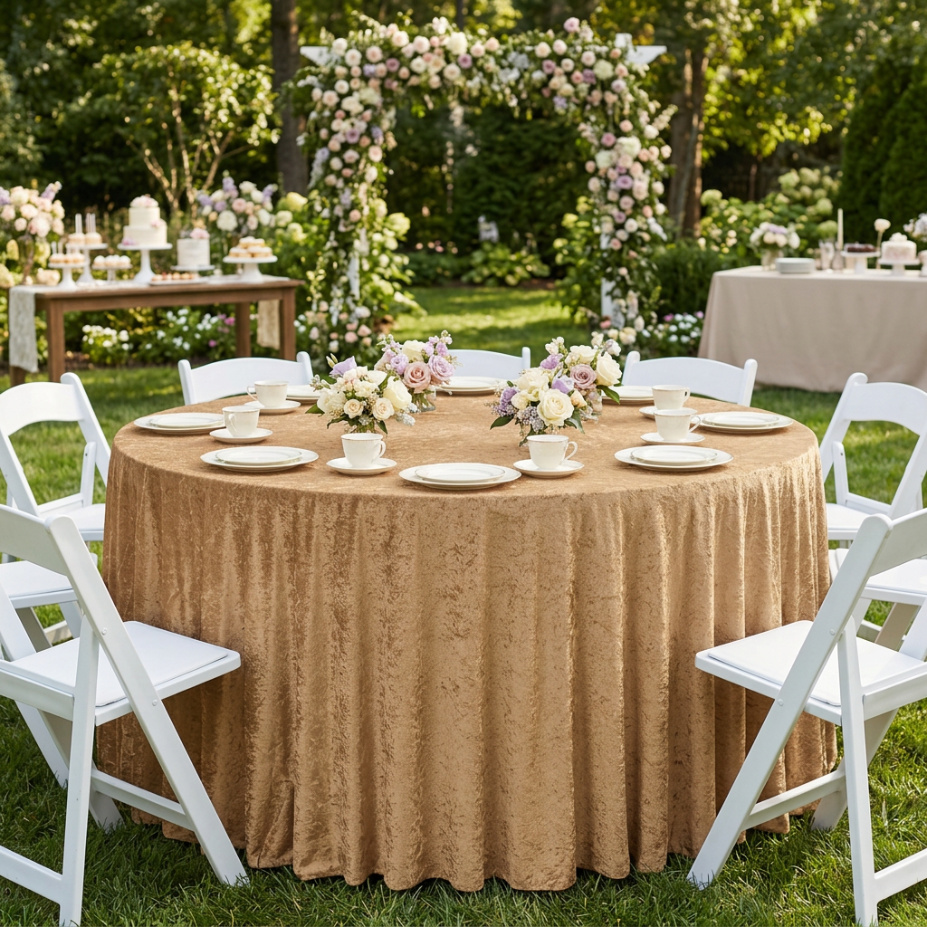 Mocha 132-inch velvet garden bridal shower
