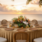 beachfront setup with Velvet 132" Round Tablecloth - Mocha Brown