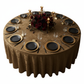 top view of black and gold setup with Velvet 132" Round Tablecloth - Mocha Brown