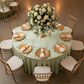 top view of Velvet 132" Round Tablecloth - Sage Green