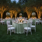 garden wedding reception with Velvet 132" Round Tablecloth - Sage Green
