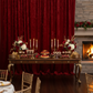 holiday dinner setup with Velvet 14ft H x 52" W Drape/Backdrop Curtain Panel - Apple Red