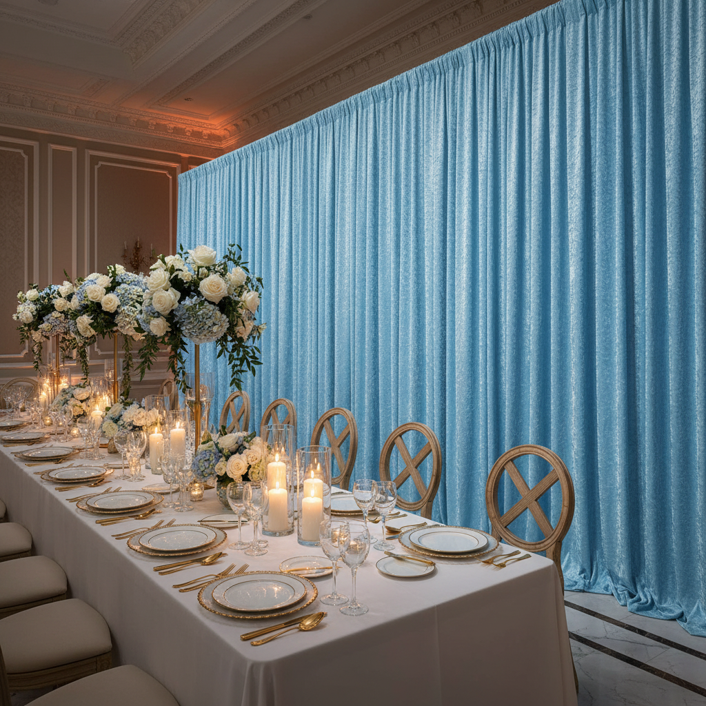 Velvet 14ft H x 52" W Drape/Backdrop Curtain Panel - Baby Blue
