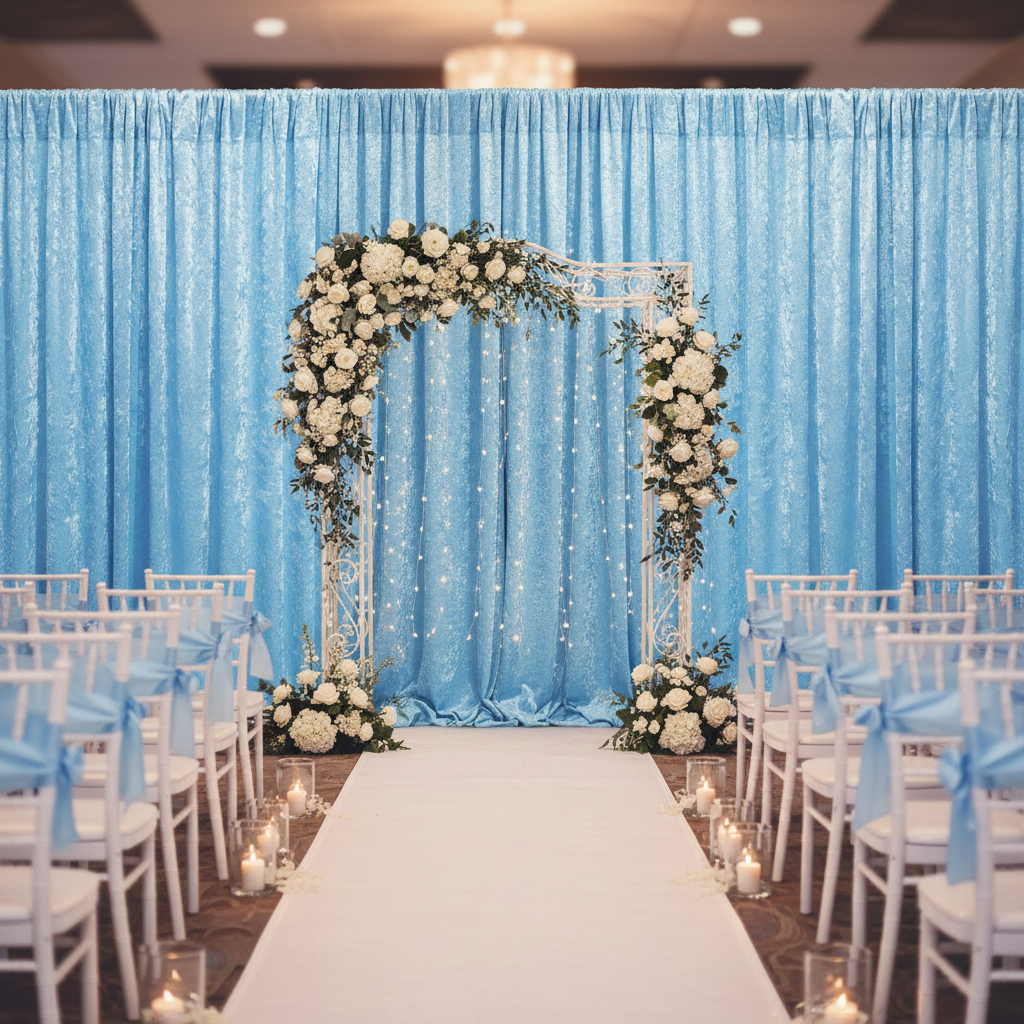Velvet 14ft H x 52" W Drape/Backdrop Curtain Panel - Baby Blue