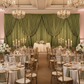 wedding reception with Velvet 14ft H x 52" W Drape/Backdrop Curtain Panel - Dark Sage Green