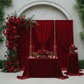 Velvet 14ft H x 52" W Drape/Backdrop Curtain Panel Apple Red with red rose florals and red tapered candles