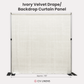 Velvet 14ft H x 118 W DrapeBackdrop Curtain Panel Ivory infographic showing drape stretch to full width