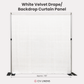 Velvet 14ft H x 118 W DrapeBackdrop Curtain Panel White infographic showing drape stretch to full width