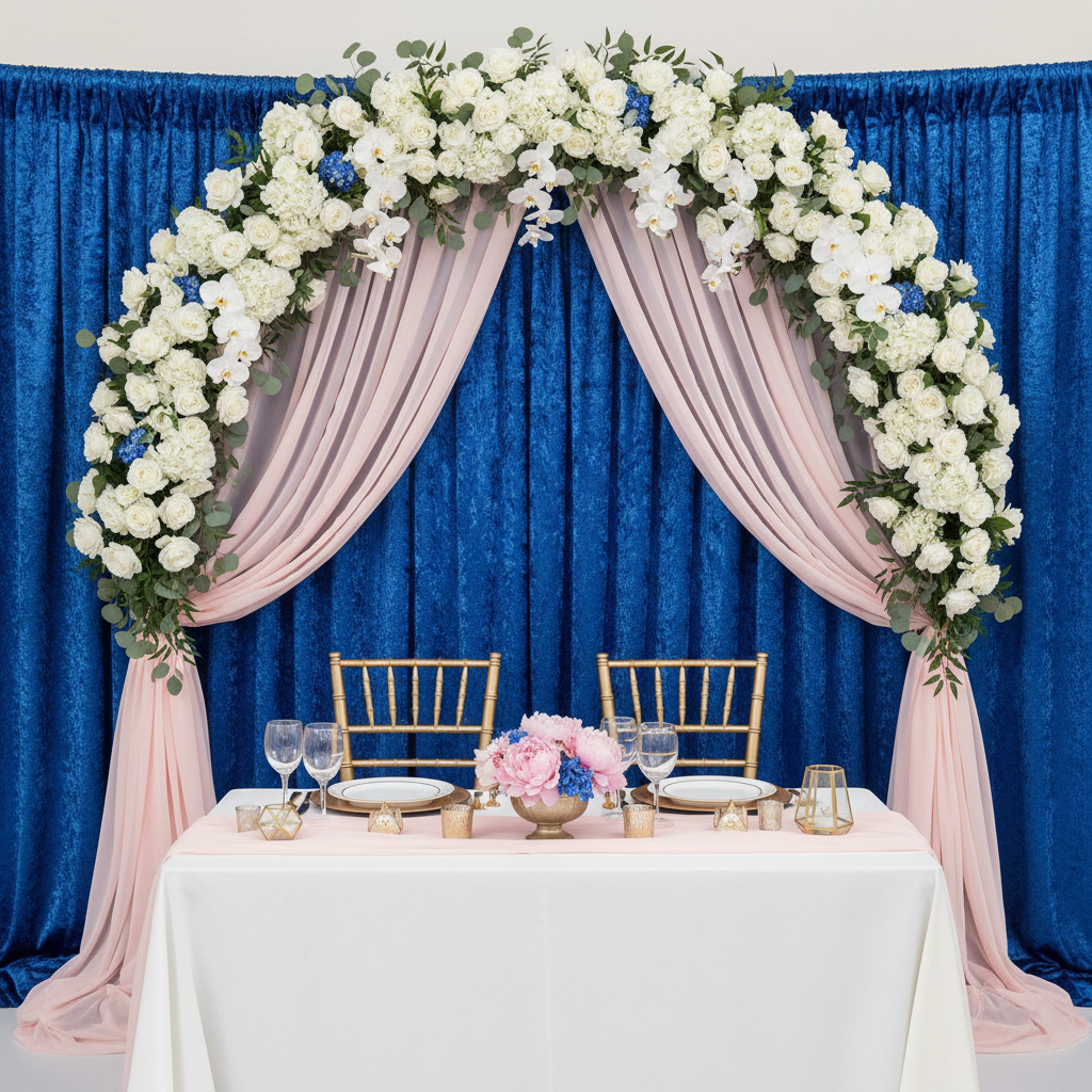 Velvet 16ft H x 118" W Drape/Backdrop Curtain Panel - Royal Blue