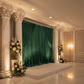 Velvet 16ft H x 52" W Drape/Backdrop Curtain Panel - Emerald Green with white and red flower arrangement for wedding reception hall