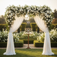 Velvet 16ft H x 52" W Drape/Backdrop Curtain Panel - Ivory for outdoor wedding ceremony with premade floral table runner on top