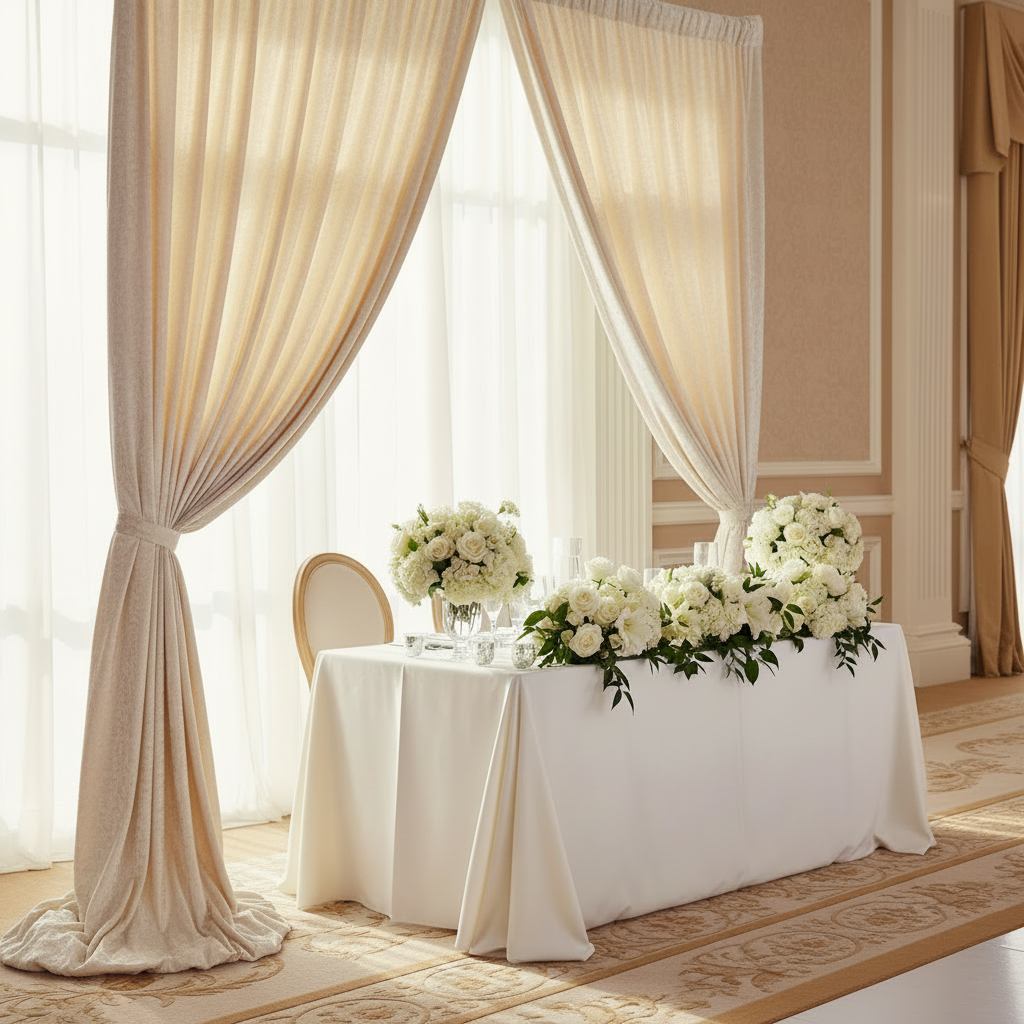 Velvet 16ft H x 52" W Drape/Backdrop Curtain Panel - Ivory for wedding sweetheart table 