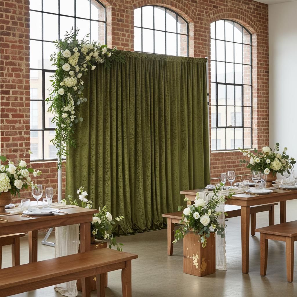Velvet 16ft H x 52" W Drape/Backdrop Curtain Panel - Olive Green loft style
