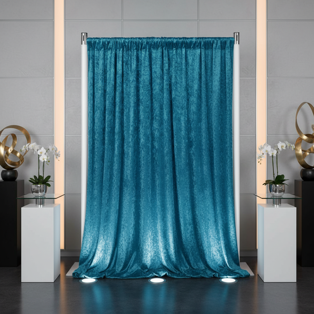 Velvet 16ft H x 52" W Drape/Backdrop Curtain Panel - Peacock Teal front detail used in corporate gala 