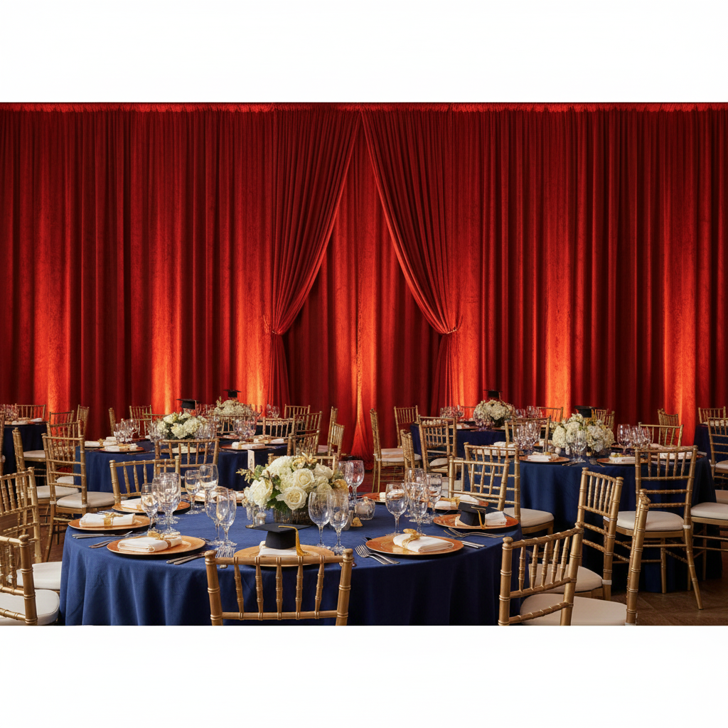 Velvet 16ft H x 52" W Drape/Backdrop Curtain Panel - Red for graduation reception