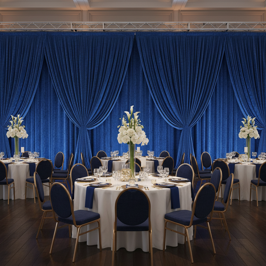 Velvet 16ft H x 52" W Drape/Backdrop Curtain Panel - Royal Blue for double crossbar setup