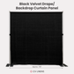 Velvet 16ft H x 118 W DrapeBackdrop Curtain Panel Black infographic showing drape stretch to full width