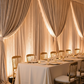 Velvet 18ft H x 52" W Drape/Backdrop Curtain Panel - Champagne on a double crossbar setup for wedding reception