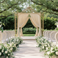 Velvet 18ft H x 52" W Drape/Backdrop Curtain Panel - Champagne on a grand metal arch for outdoor wedding ceremony