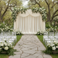 Velvet 18ft H x 52" W Drape/Backdrop Curtain Panel - Ivory for garden wedding ceremony with white premade floral runner