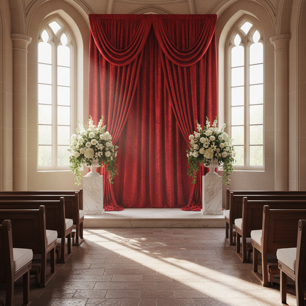 Velvet 18ft H x 52" W Drape/Backdrop Curtain Panel - Red for indoor chapel altar setup