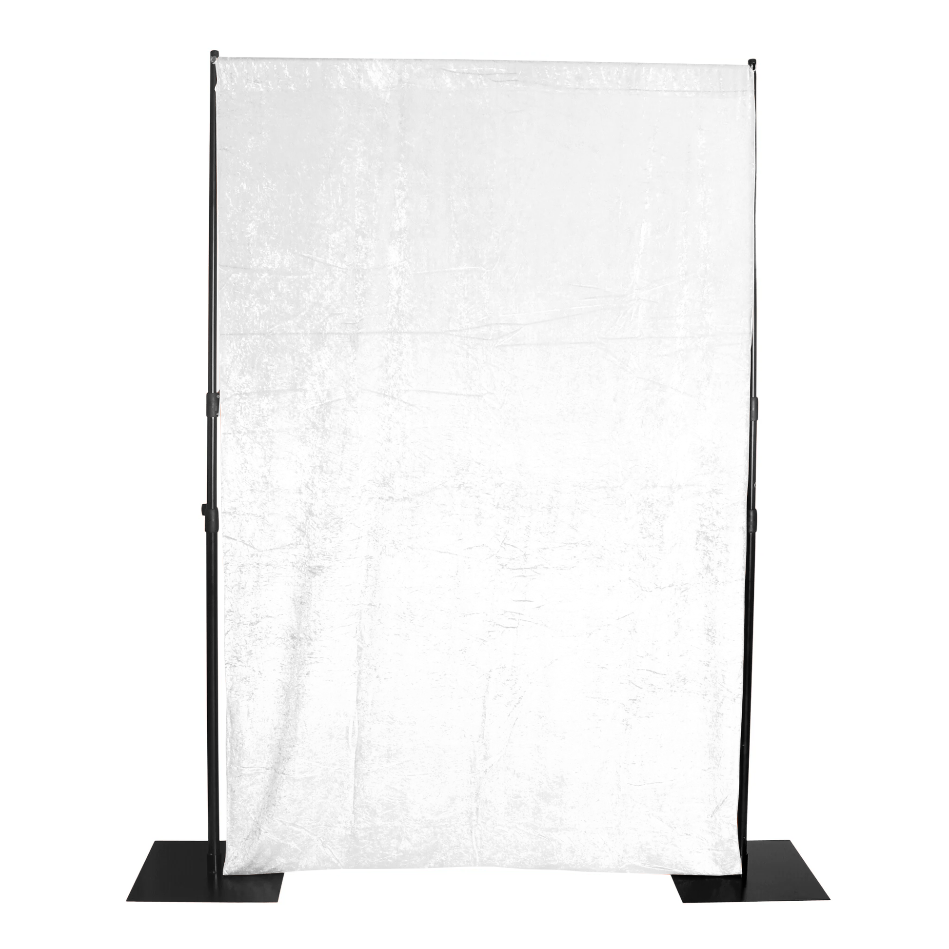 velvet drape backdrop curtain panel White full view on pipe set