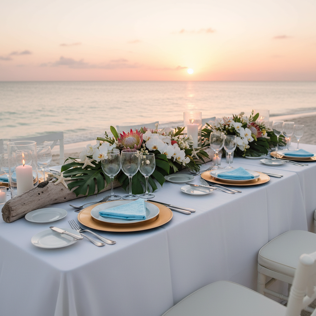 outdoor beachside sunset with Velvet 20"x20" Linen Napkin - Baby Blue