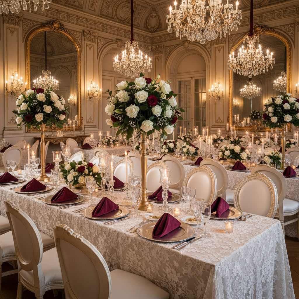 french chateau with Velvet 20"x20" Linen Napkin - Burgundy