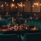 restaurant elegant dinner setup with Velvet 20"x20" Linen Napkin - Burgundy