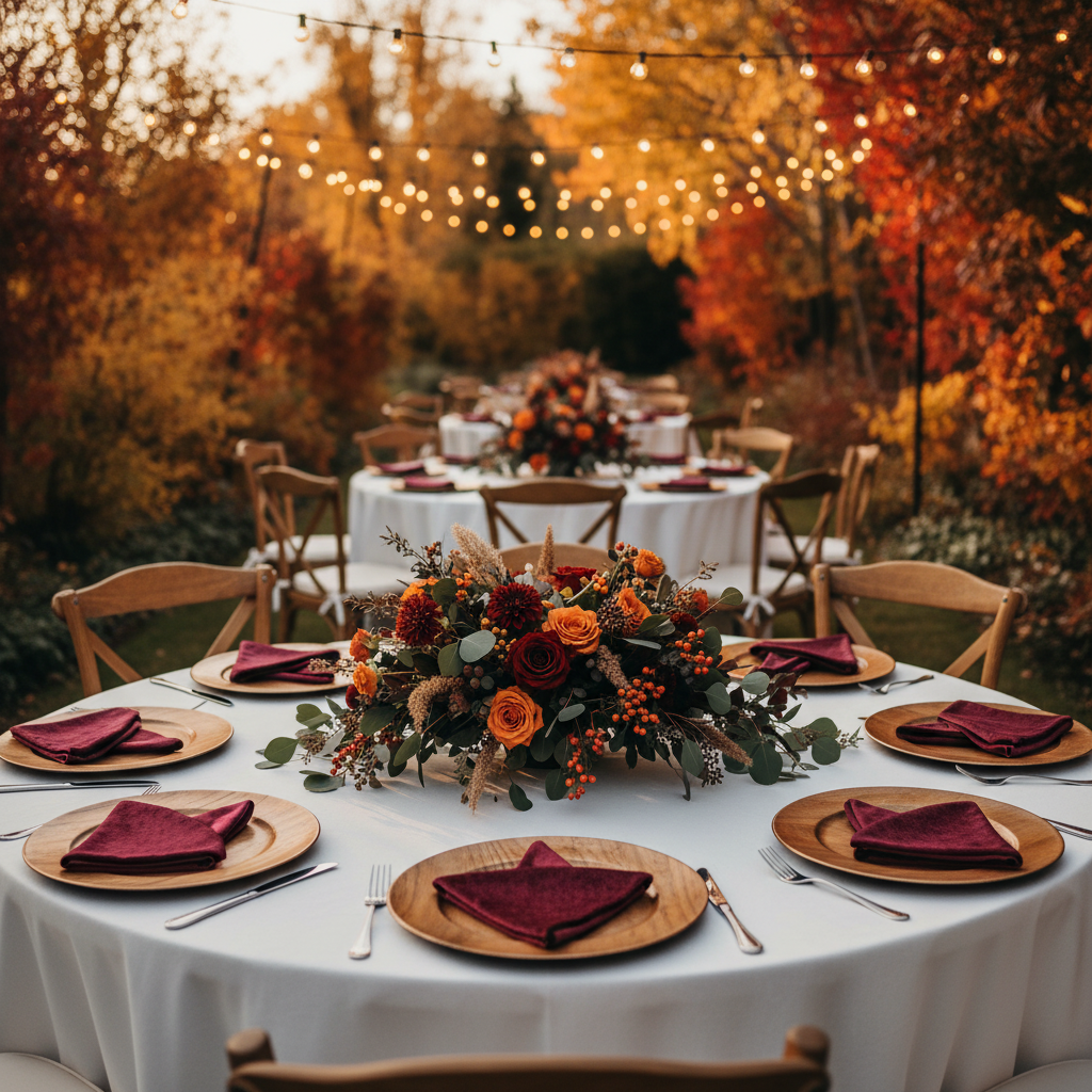autumn garden celebration with Velvet 20"x20" Linen Napkin - Burgundy