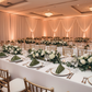 Velvet 20"x20" Linen Napkin - Dark Sage Green on top of white/gold trim charger plate and white tablecloth for wedding reception