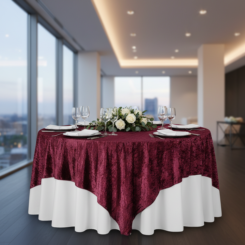 Velvet-85x85-Square-Tablecloth-Table-Overlay-Burgundy