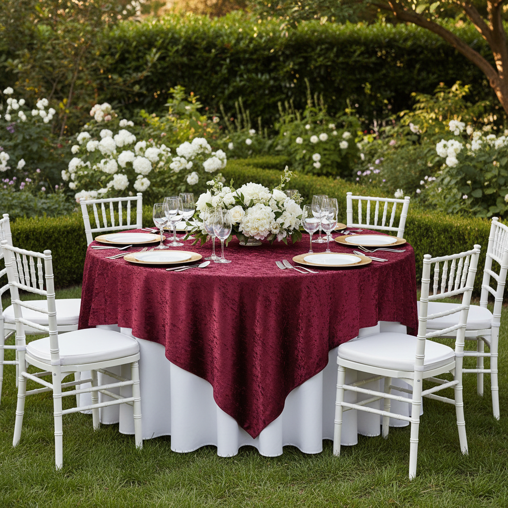 Velvet 85"x85" Square Tablecloth Table Overlay - Burgundy