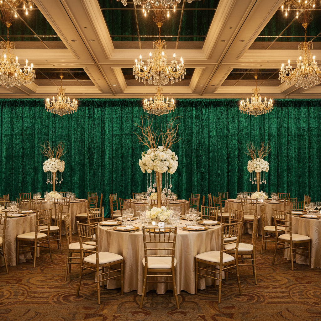 new year's eve gala with Velvet 8ft H x 52" W Drape/Backdrop Curtain Panel - Emerald Green