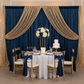 Velvet 8ft H x 52" W Drape/Backdrop Curtain Panel - Navy Blue with glitz mesh drape | white tablecloth | gold chiavari | navy blue sash |