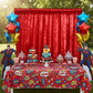 Velvet 8ft H x 52" W Drape/Backdrop Curtain Panel - Red for superhero themed birthday outdoor reception