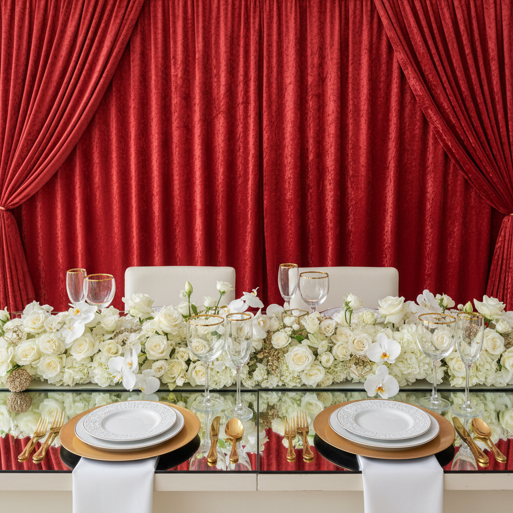 Velvet 8ft H x 52" W Drape/Backdrop Curtain Panel - Red for elegant valentines table setting 