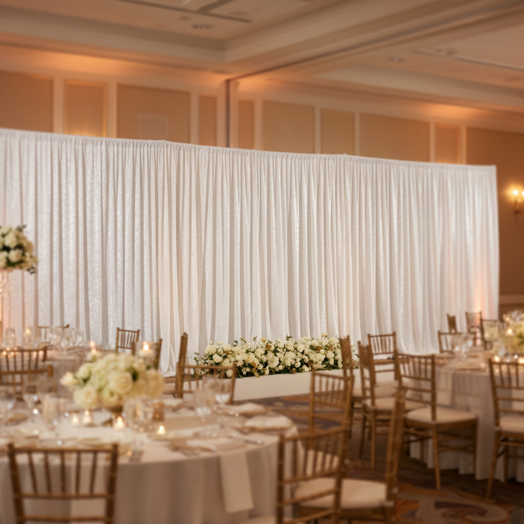 Velvet 8ft H x 52" W Drape/Backdrop Curtain Panel - White | uprights | bases | crossbar |