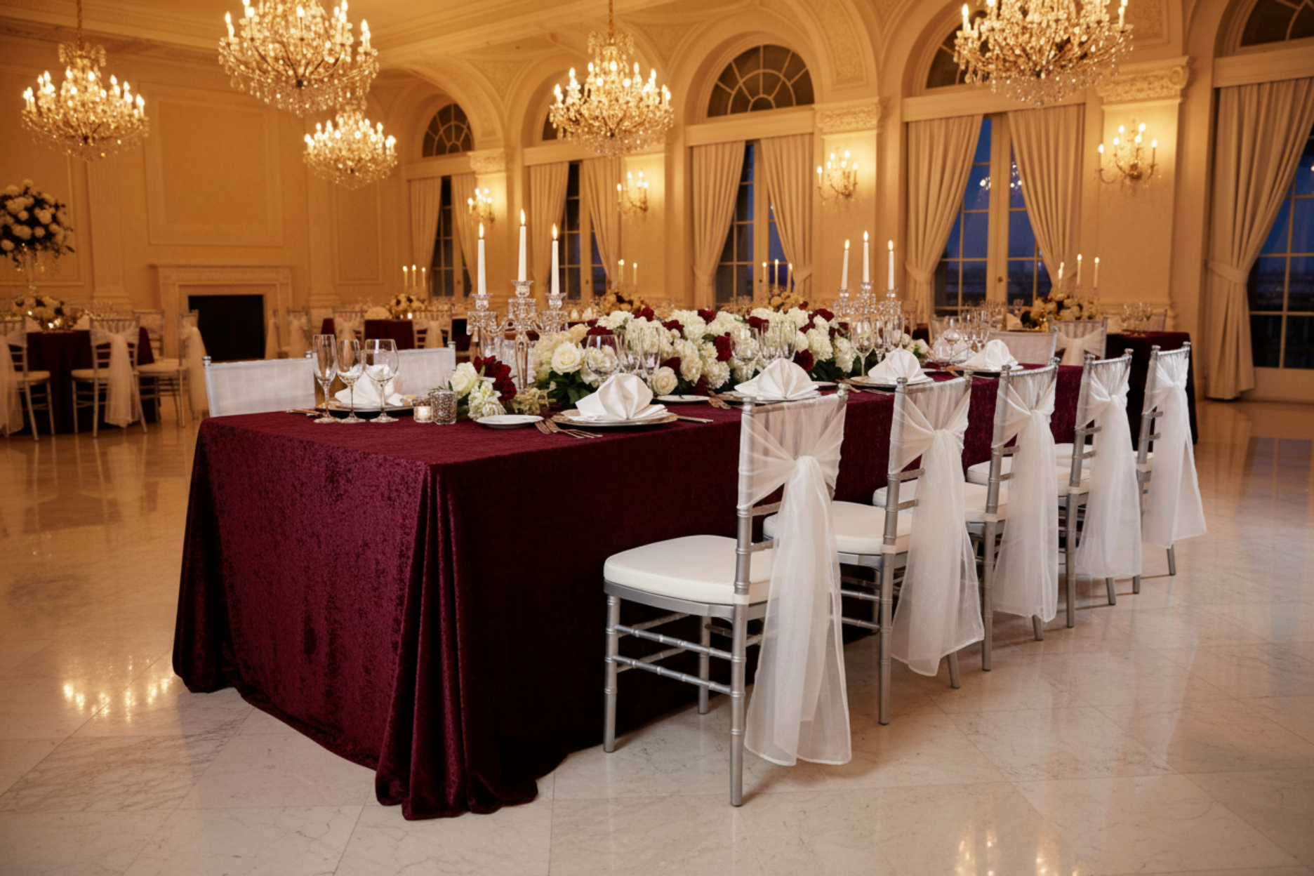 elegant wedding celebration with Velvet 90"x132" Rectangular Tablecloth - Cabernet